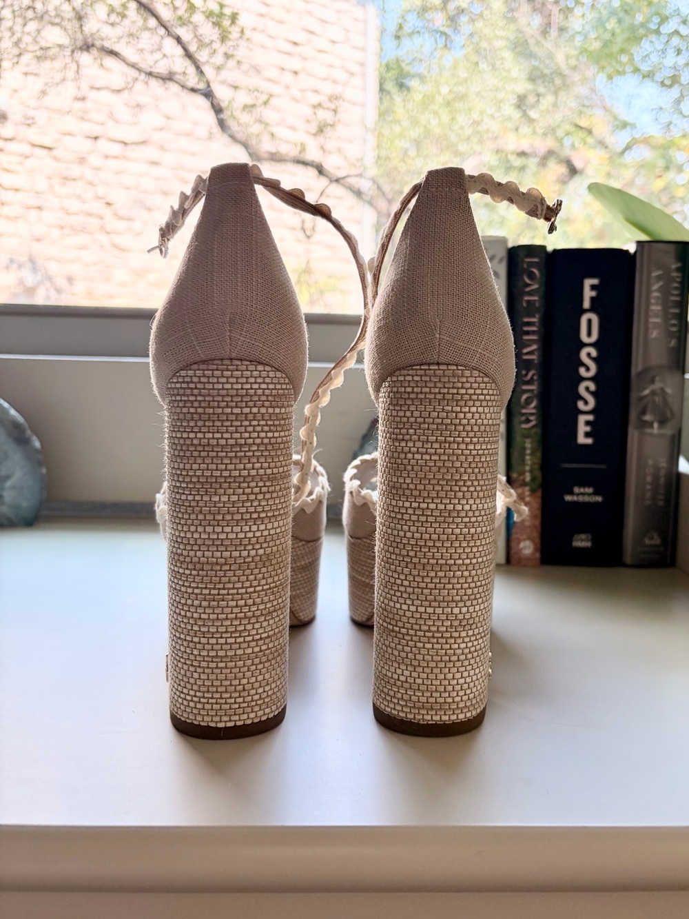 Sam Edelman Kori Cream Raffia Platform Heels Size 8 - Picture 4 of 8